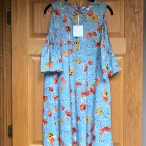 Bias Cut Cold-shoulder Floral Dress